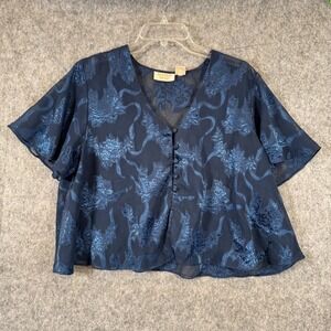 Vtg Victoria's Secret Gold Label Pajama Top Sz M Blue Sheer Crop Cottagecore
